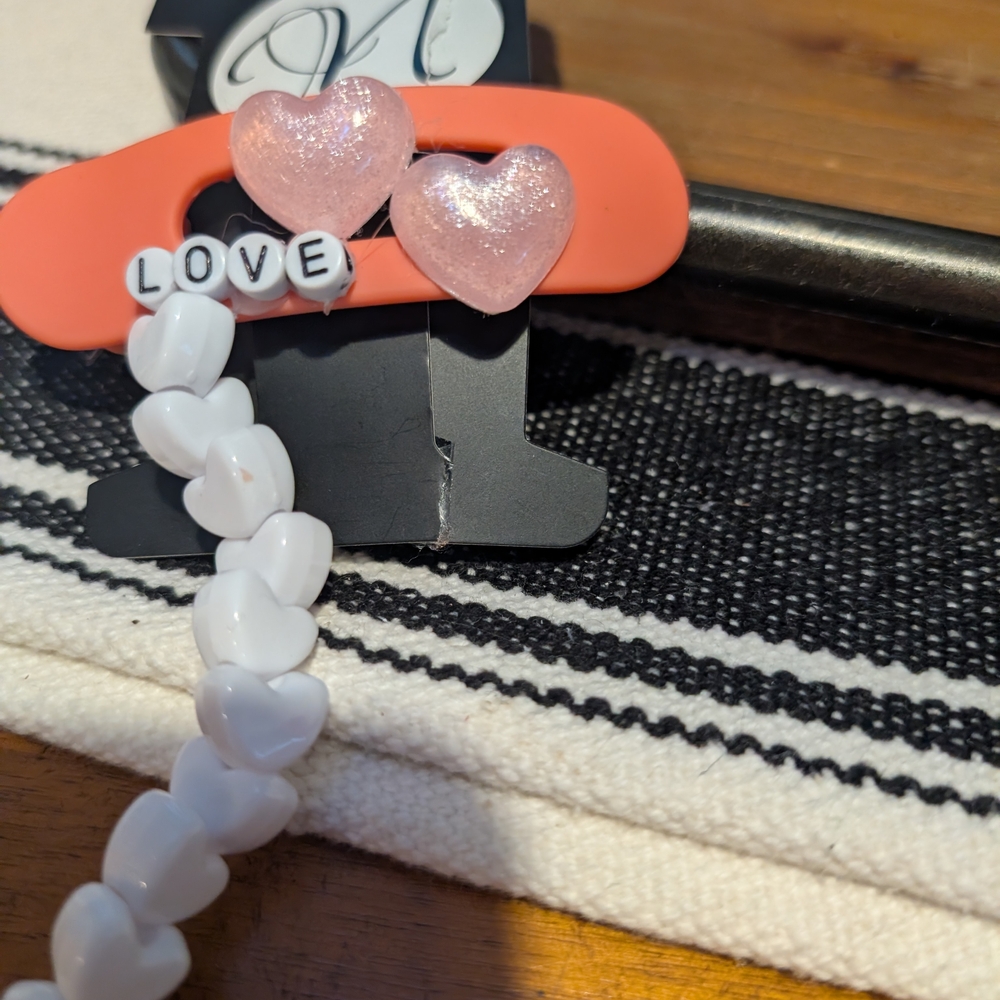Pink Heart Clip With White Beaded Xharm
